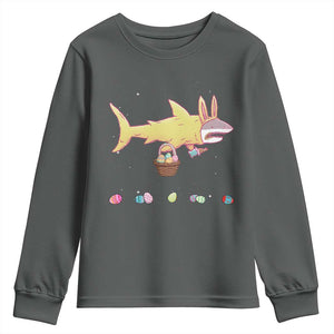 Funny Shark Easter Youth Sweatshirt Cute Bunny Ears Eggs Hunting Teens Boys Kids TS10 Dark Heather Print Your Wear