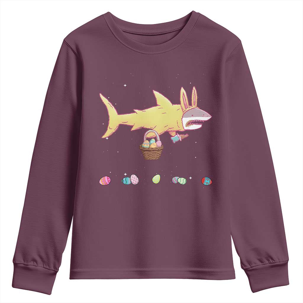 Funny Shark Easter Youth Sweatshirt Cute Bunny Ears Eggs Hunting Teens Boys Kids TS10 Maroon Print Your Wear