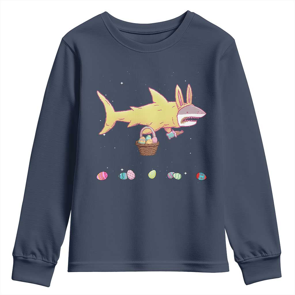 Funny Shark Easter Youth Sweatshirt Cute Bunny Ears Eggs Hunting Teens Boys Kids TS10 Navy Print Your Wear