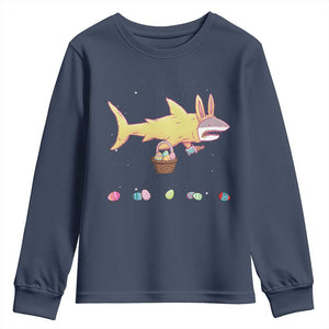 Funny Shark Easter Youth Sweatshirt Cute Bunny Ears Eggs Hunting Teens Boys Kids TS10 Navy Print Your Wear