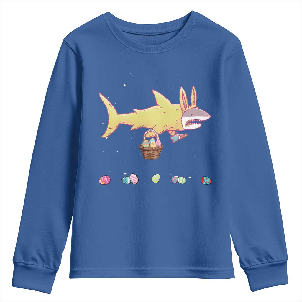 Funny Shark Easter Youth Sweatshirt Cute Bunny Ears Eggs Hunting Teens Boys Kids TS10 Royal Blue Print Your Wear