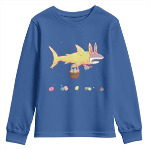 Funny Shark Easter Youth Sweatshirt Cute Bunny Ears Eggs Hunting Teens Boys Kids TS10 Royal Blue Print Your Wear