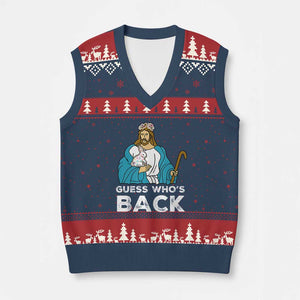 Guess Whos Back V-Neck Knit Sweater Vest Funny Religious Jesus Back Cute Bunny TS10 Navy Red Print Your Wear