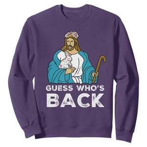 Guess Whos Back Sweatshirt Funny Religious Jesus Back Cute Bunny TS10 Purple Print Your Wear