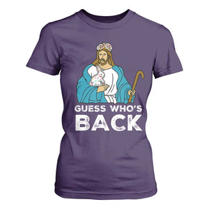Guess Whos Back T Shirt For Women Funny Religious Jesus Back Cute Bunny TS10 Purple Print Your Wear