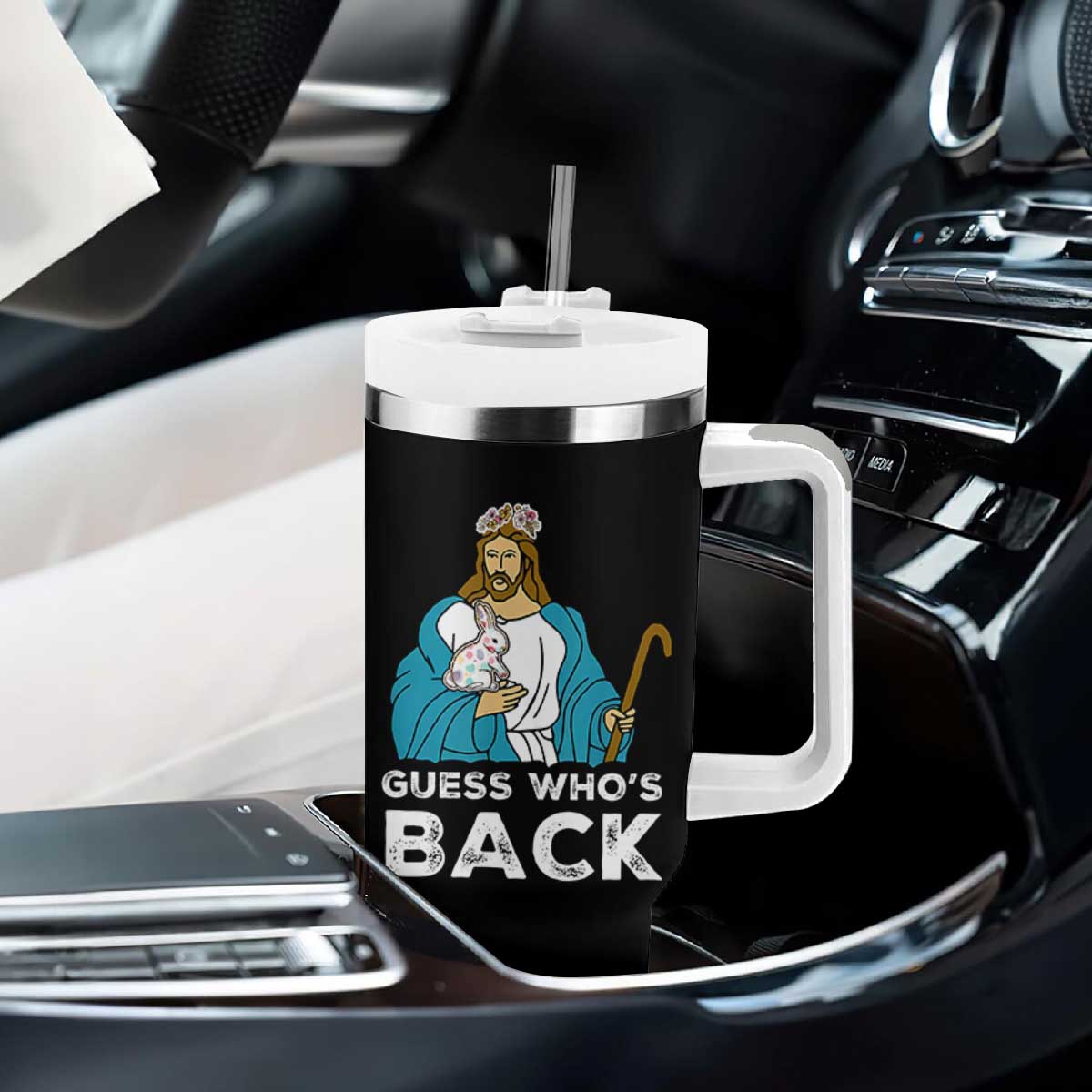 Guess Whos Back Tumbler With Handle Funny Religious Jesus Back Cute Bunny TS10 Print Your Wear