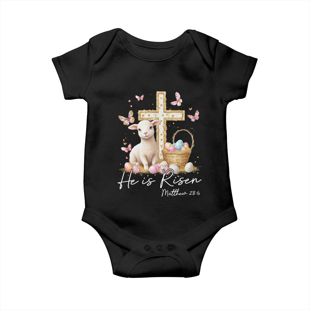 He Is Risen Easter Baby Onesie Lamb Flowers Cross TS10 Black Print Your Wear