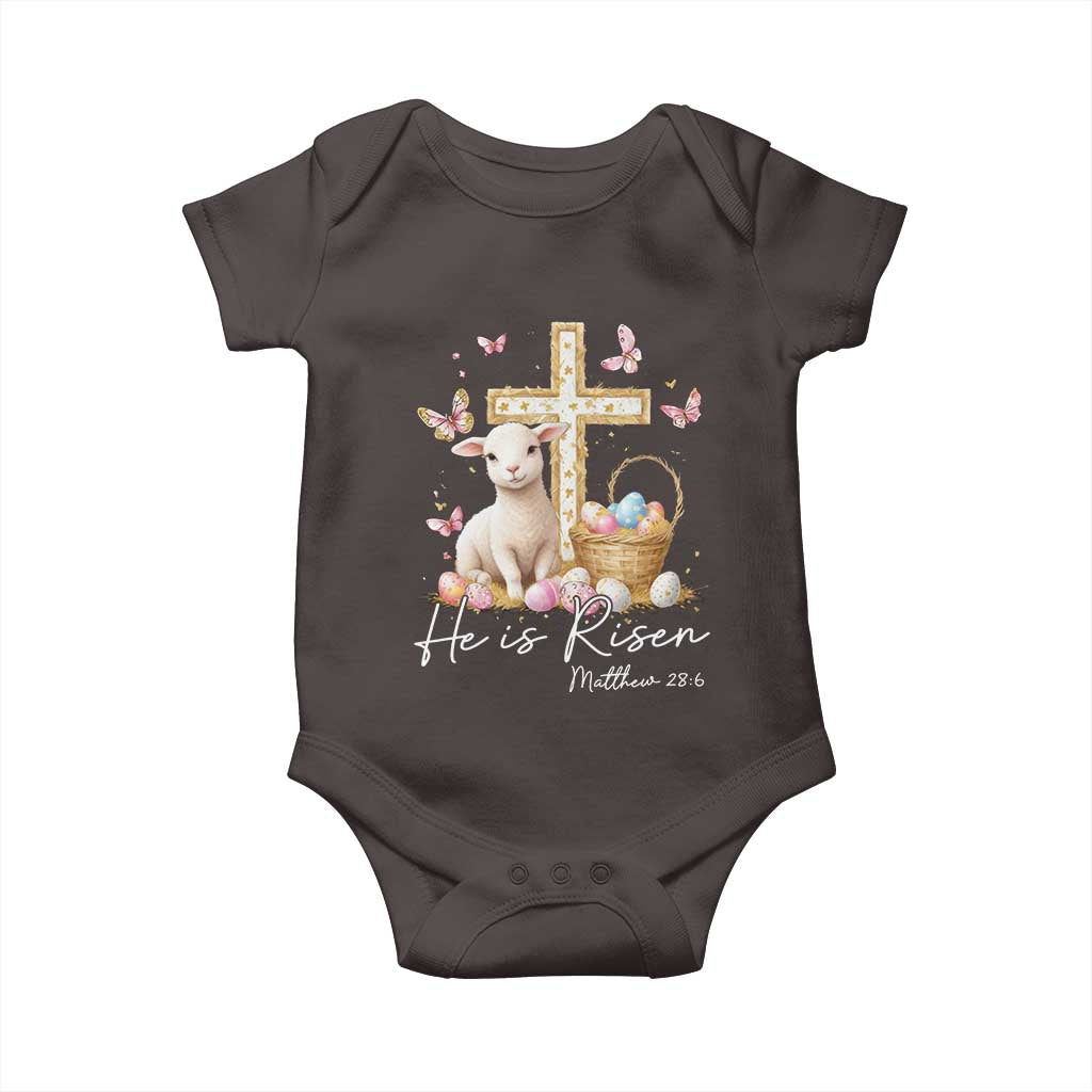 He Is Risen Easter Baby Onesie Lamb Flowers Cross TS10 Dark Chocolate Print Your Wear