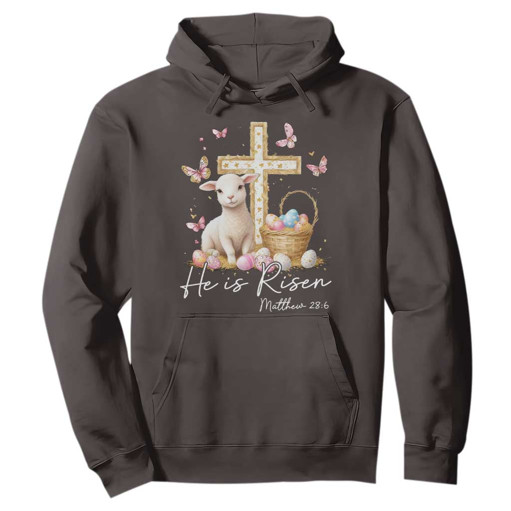 He Is Risen Easter Hoodie Lamb Flowers Cross TS10 Dark Chocolate Print Your Wear