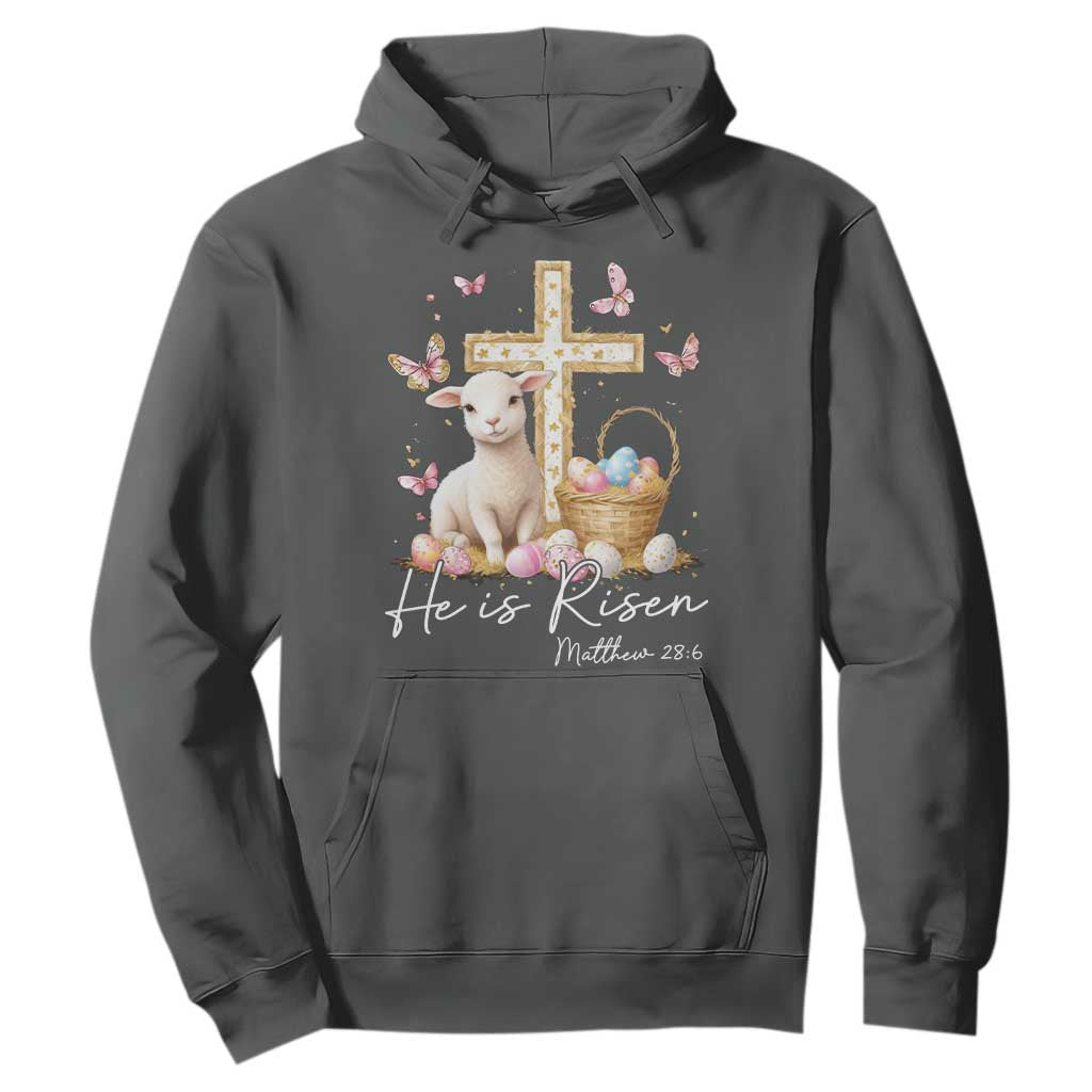 He Is Risen Easter Hoodie Lamb Flowers Cross TS10 Dark Heather Print Your Wear