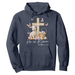 He Is Risen Easter Hoodie Lamb Flowers Cross TS10 Navy Print Your Wear