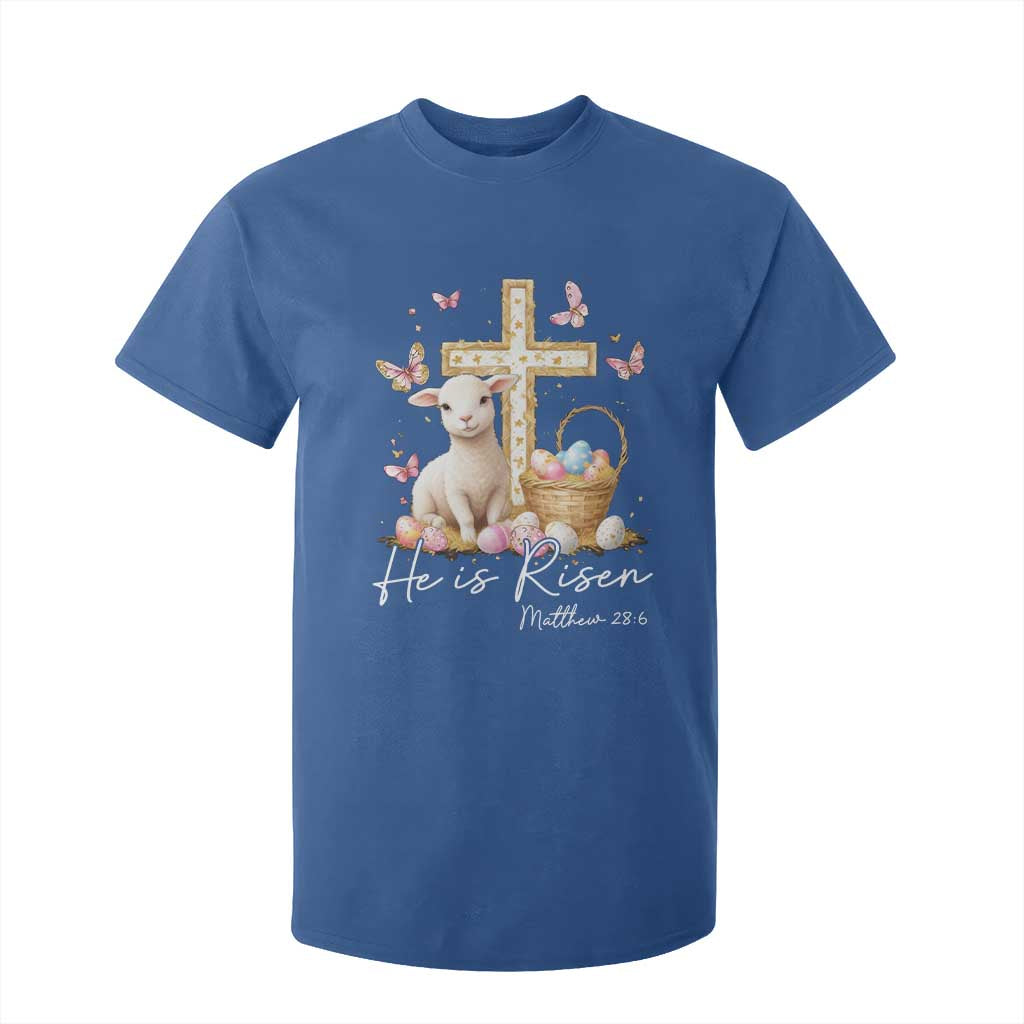 He Is Risen Easter T Shirt For Kid Lamb Flowers Cross TS10 Royal Blue Print Your Wear