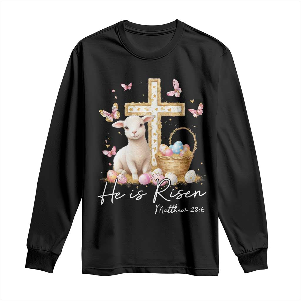 He Is Risen Easter Long Sleeve Shirt Lamb Flowers Cross TS10 Black Print Your Wear