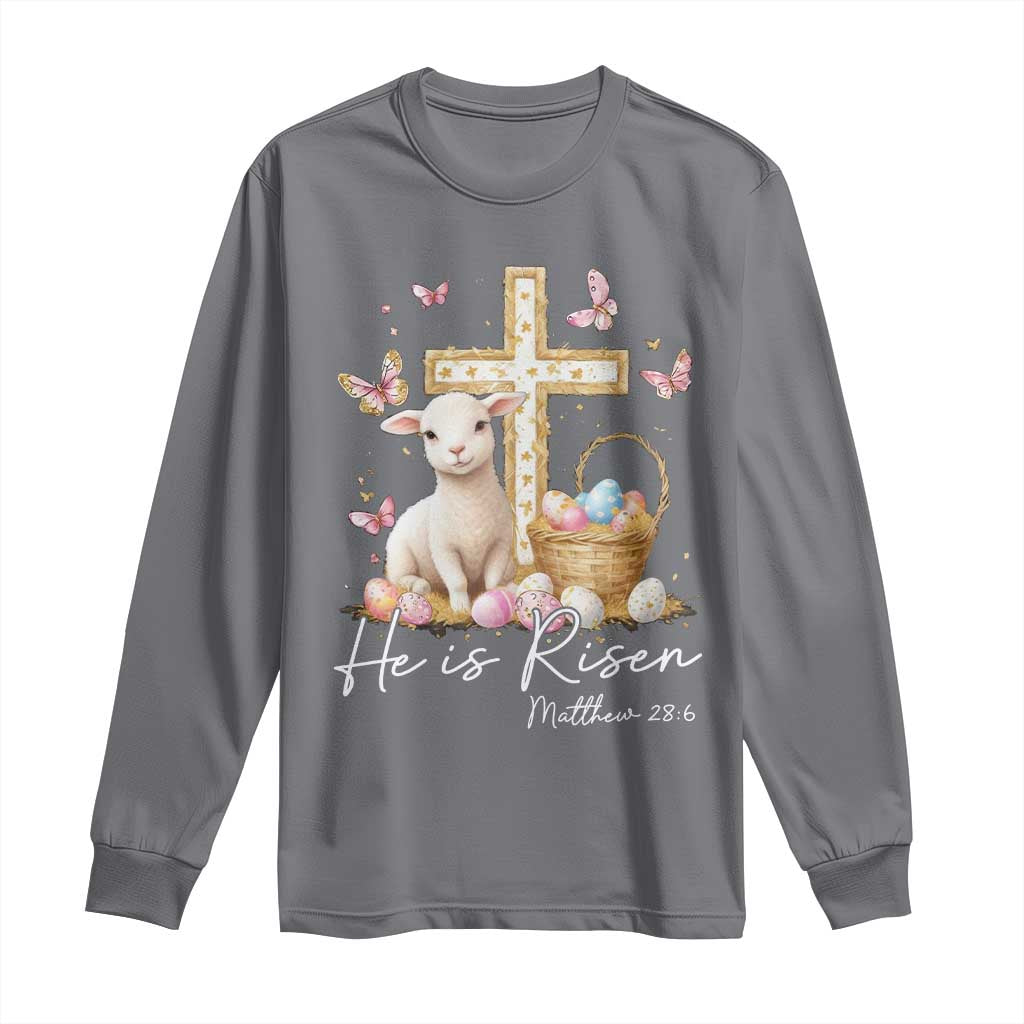 He Is Risen Easter Long Sleeve Shirt Lamb Flowers Cross TS10 Charcoal Print Your Wear