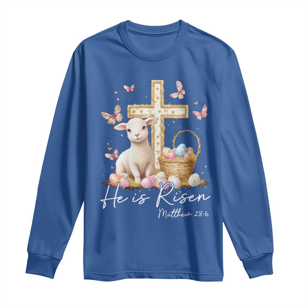 He Is Risen Easter Long Sleeve Shirt Lamb Flowers Cross TS10 Royal Blue Print Your Wear