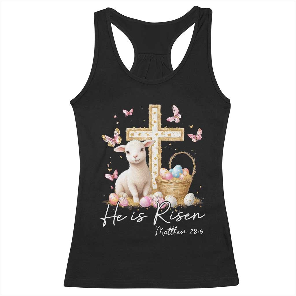 He Is Risen Easter Racerback Tank Top Lamb Flowers Cross TS10 Black Print Your Wear