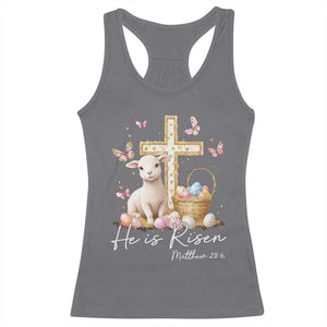 He Is Risen Easter Racerback Tank Top Lamb Flowers Cross TS10 Charcoal Print Your Wear