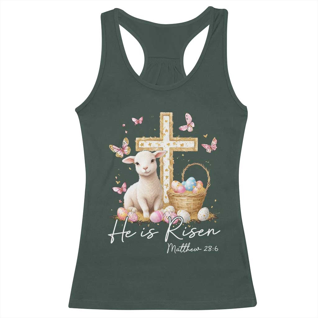 He Is Risen Easter Racerback Tank Top Lamb Flowers Cross TS10 Dark Forest Green Print Your Wear