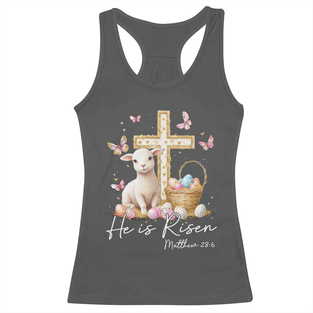 He Is Risen Easter Racerback Tank Top Lamb Flowers Cross TS10 Dark Heather Print Your Wear