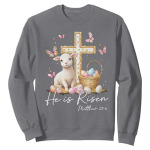 He Is Risen Easter Sweatshirt Lamb Flowers Cross TS10 Charcoal Print Your Wear