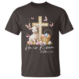 He Is Risen Easter T Shirt Lamb Flowers Cross TS10 Dark Chocolate Print Your Wear