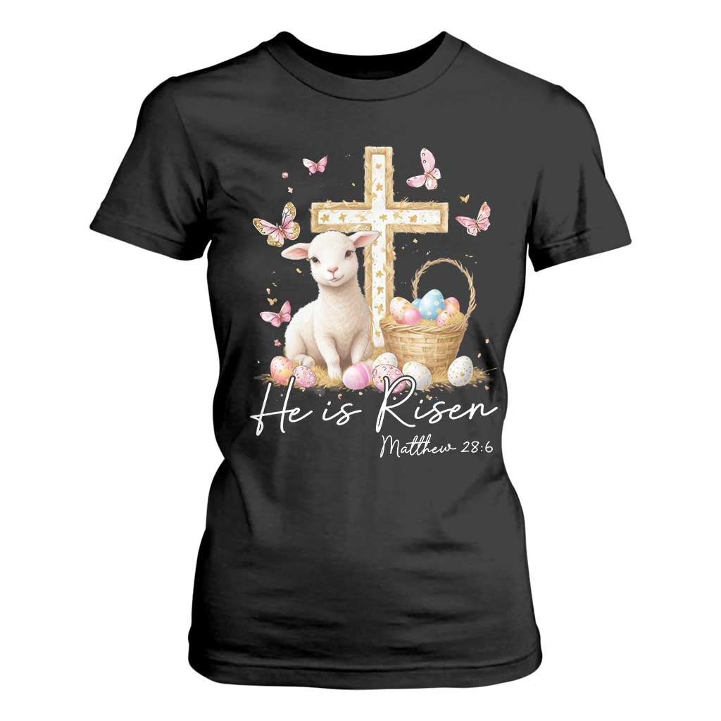 He Is Risen Easter T Shirt For Women Lamb Flowers Cross TS10 Black Print Your Wear