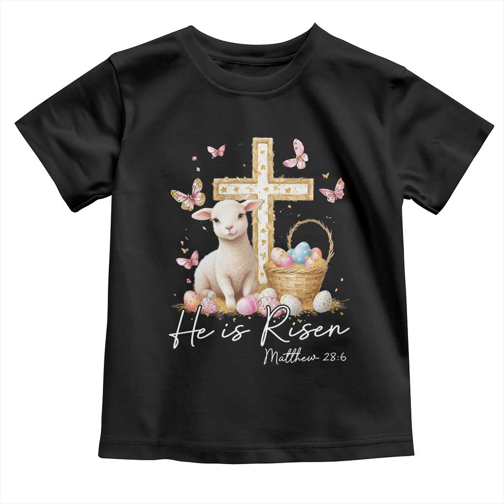 He Is Risen Easter Toddler T Shirt Lamb Flowers Cross TS10 Black Print Your Wear