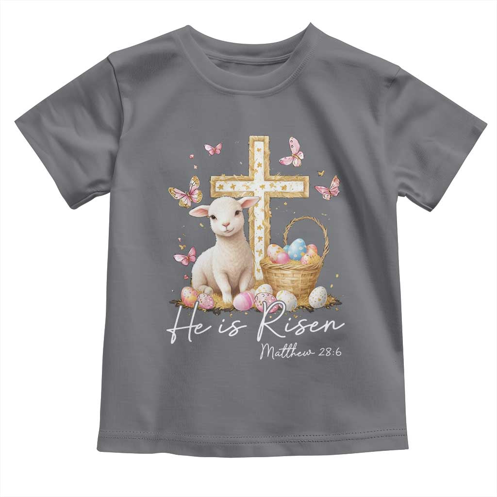 He Is Risen Easter Toddler T Shirt Lamb Flowers Cross TS10 Charcoal Print Your Wear