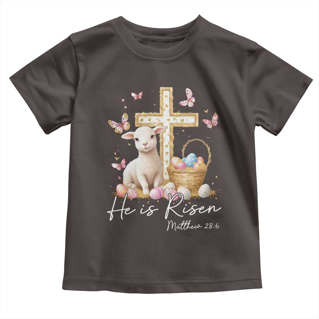 He Is Risen Easter Toddler T Shirt Lamb Flowers Cross TS10 Dark Chocolate Print Your Wear