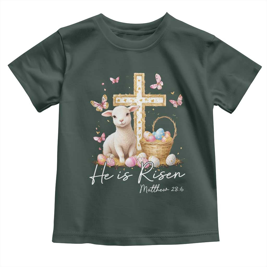 He Is Risen Easter Toddler T Shirt Lamb Flowers Cross TS10 Dark Forest Green Print Your Wear