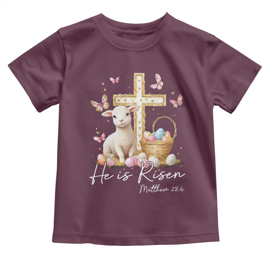 He Is Risen Easter Toddler T Shirt Lamb Flowers Cross TS10 Maroon Print Your Wear