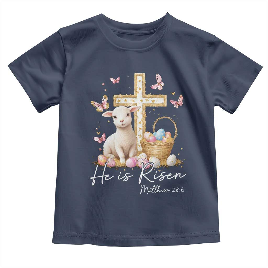 He Is Risen Easter Toddler T Shirt Lamb Flowers Cross TS10 Navy Print Your Wear