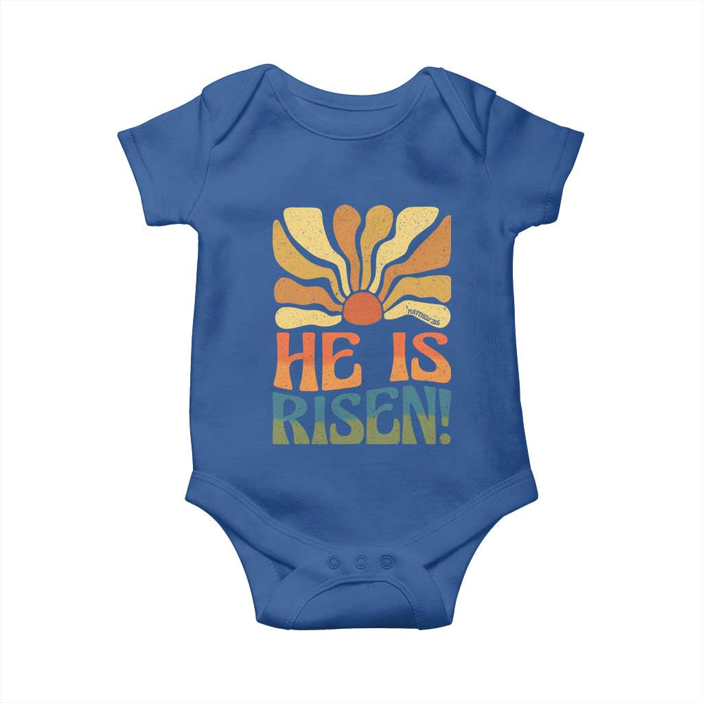 Retro Easter Baby Onesie Jesus He is Risen Matthew 28:6 Bible Verse Kids TS10 Royal Blue Print Your Wear