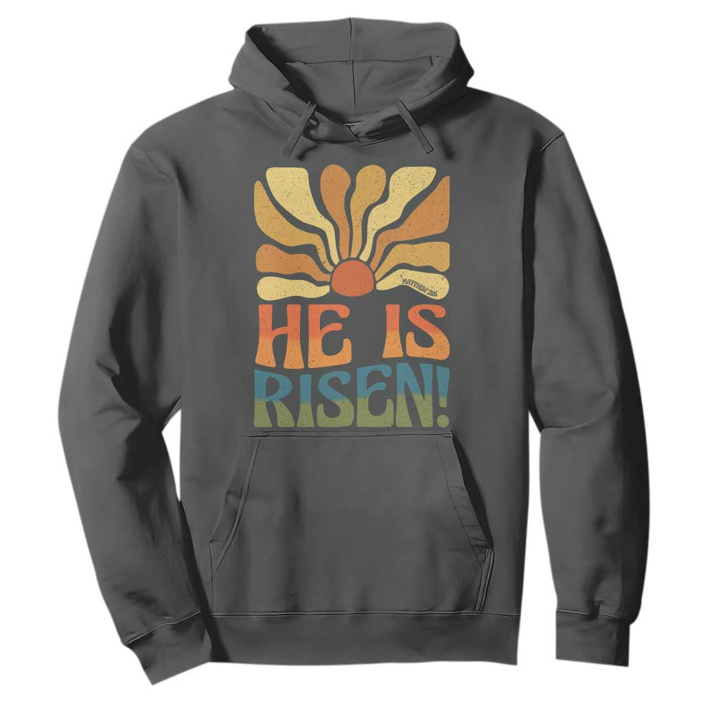 Retro Easter Hoodie Jesus He is Risen Matthew 28:6 Bible Verse Kids TS10 Dark Heather Print Your Wear