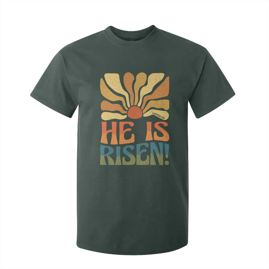 Retro Easter T Shirt For Kid Jesus He is Risen Matthew 28:6 Bible Verse Kids TS10 Dark Forest Green Print Your Wear