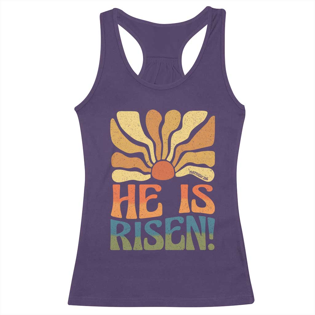 Retro Easter Racerback Tank Top Jesus He is Risen Matthew 28:6 Bible Verse Kids TS10 Purple Print Your Wear