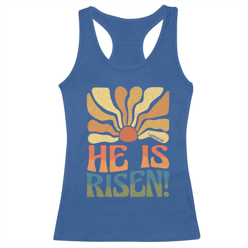 Retro Easter Racerback Tank Top Jesus He is Risen Matthew 28:6 Bible Verse Kids TS10 Royal Blue Print Your Wear