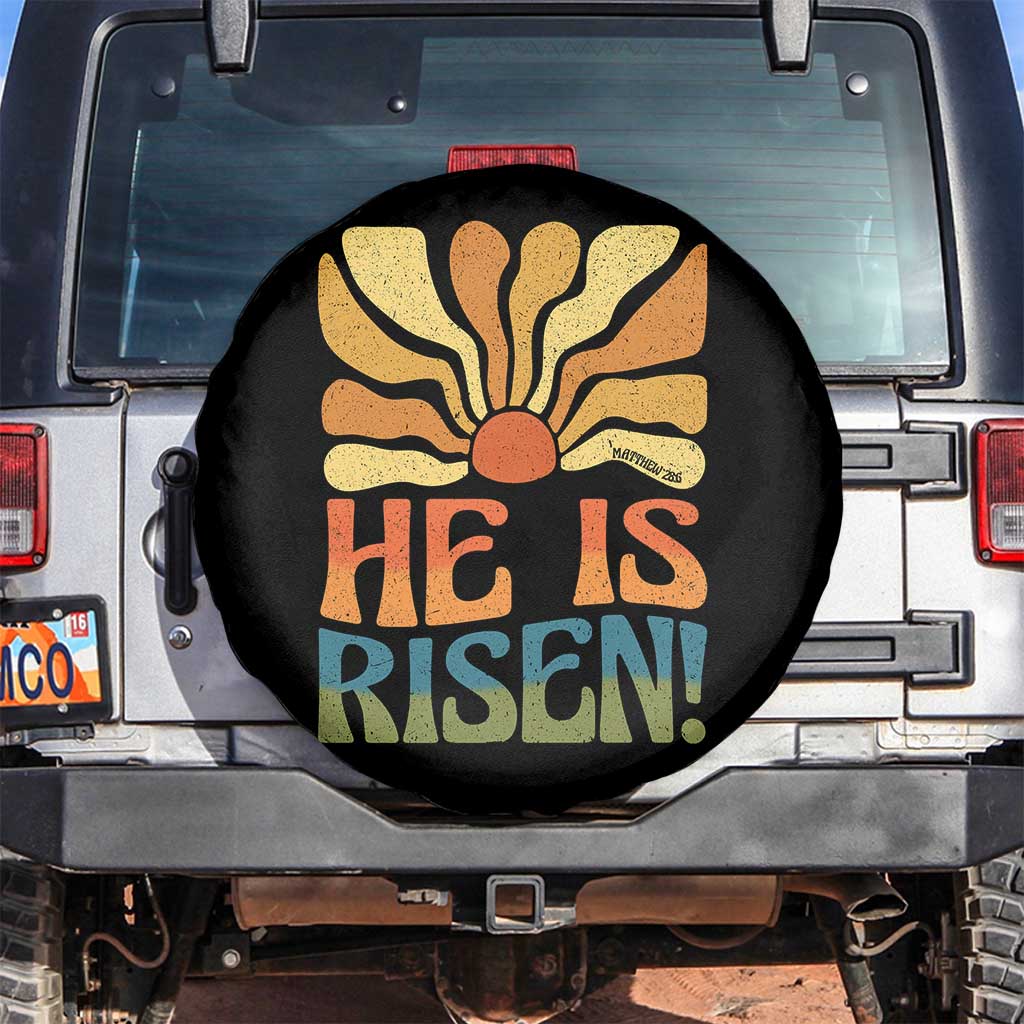 Retro Easter Spare Tire Cover Jesus He is Risen Matthew 28:6 Bible Verse Kids TS10 No hole Black Print Your Wear