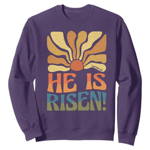 Retro Easter Sweatshirt Jesus He is Risen Matthew 28:6 Bible Verse Kids TS10 Purple Print Your Wear