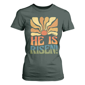 Retro Easter T Shirt For Women Jesus He is Risen Matthew 28:6 Bible Verse Kids TS10 Dark Forest Green Print Your Wear