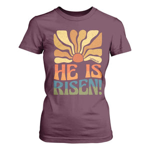 Retro Easter T Shirt For Women Jesus He is Risen Matthew 28:6 Bible Verse Kids TS10 Maroon Print Your Wear
