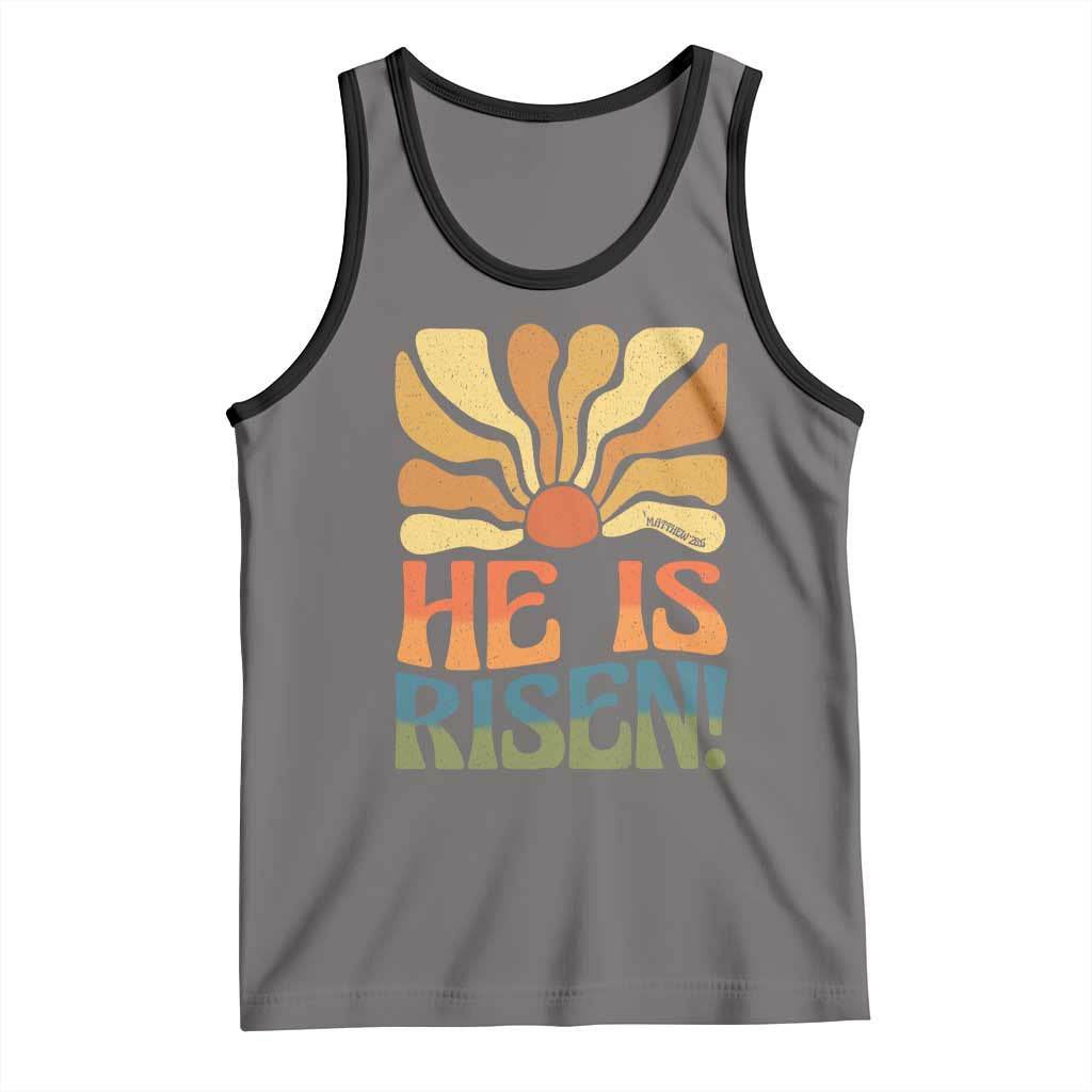 Retro Easter Tank Top Jesus He is Risen Matthew 28:6 Bible Verse Kids TS10 Deep Heather Black Print Your Wear