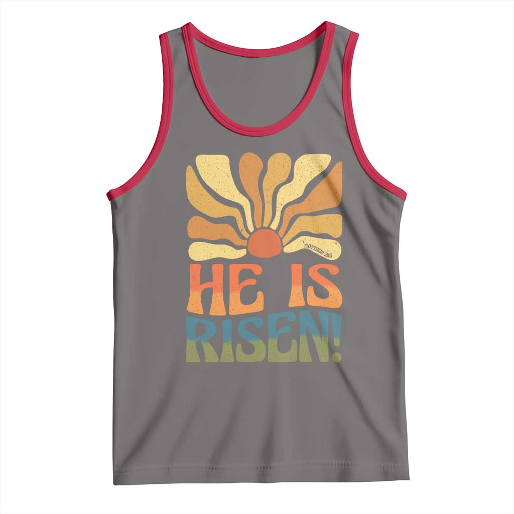 Retro Easter Tank Top Jesus He is Risen Matthew 28:6 Bible Verse Kids TS10 Deep Heather Red Print Your Wear