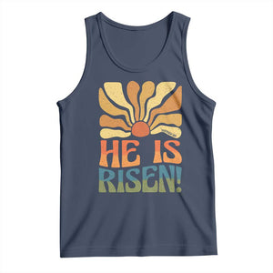 Retro Easter Tank Top Jesus He is Risen Matthew 28:6 Bible Verse Kids TS10 Navy Print Your Wear
