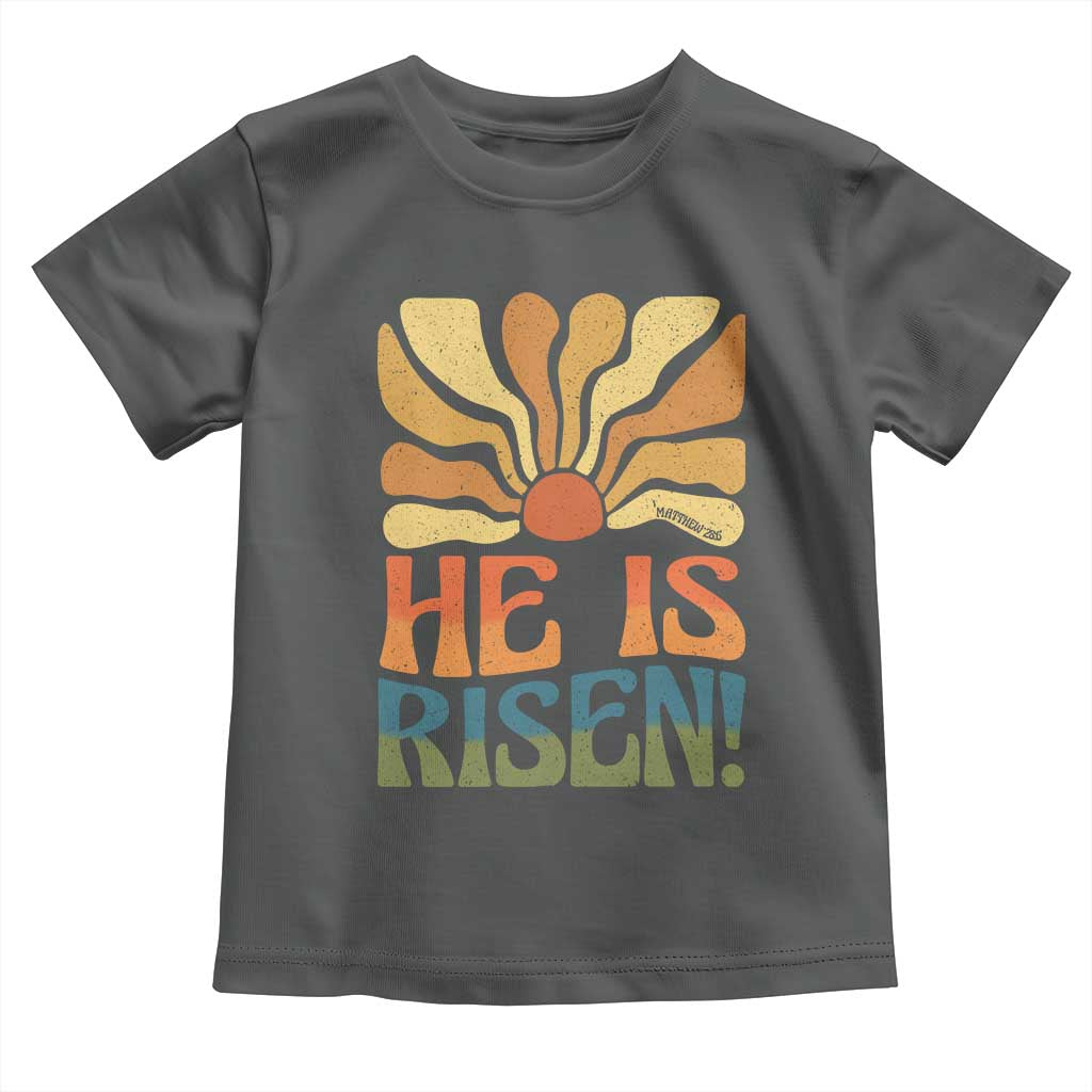 Retro Easter Toddler T Shirt Jesus He is Risen Matthew 28:6 Bible Verse Kids TS10 Dark Heather Print Your Wear