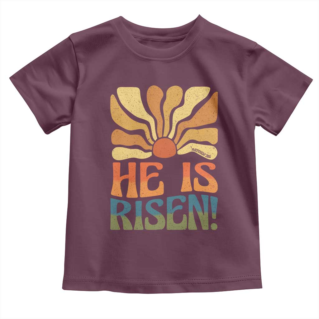 Retro Easter Toddler T Shirt Jesus He is Risen Matthew 28:6 Bible Verse Kids TS10 Maroon Print Your Wear