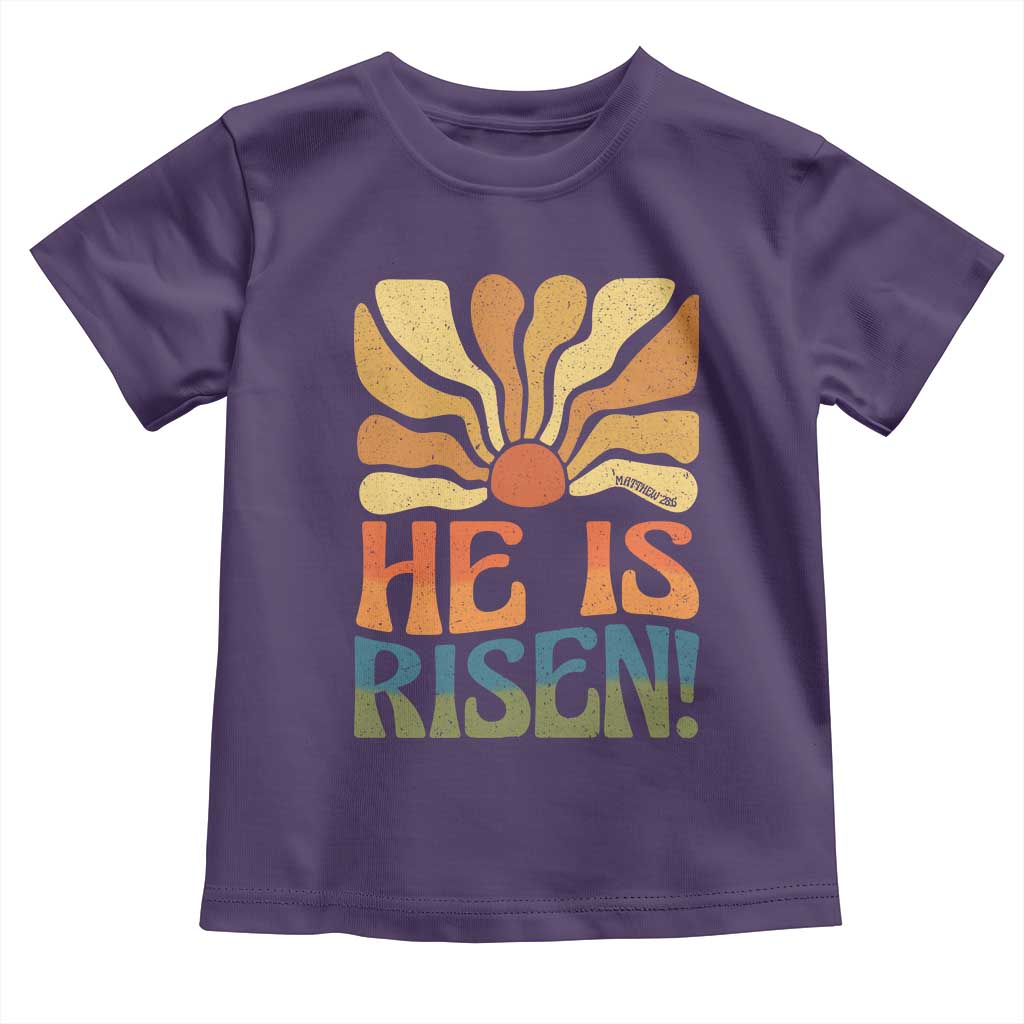 Retro Easter Toddler T Shirt Jesus He is Risen Matthew 28:6 Bible Verse Kids TS10 Purple Print Your Wear
