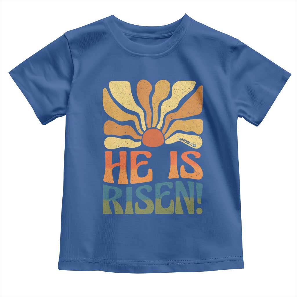 Retro Easter Toddler T Shirt Jesus He is Risen Matthew 28:6 Bible Verse Kids TS10 Royal Blue Print Your Wear