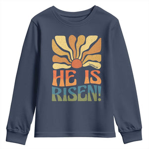 Retro Easter Youth Sweatshirt Jesus He is Risen Matthew 28:6 Bible Verse Kids TS10 Navy Print Your Wear