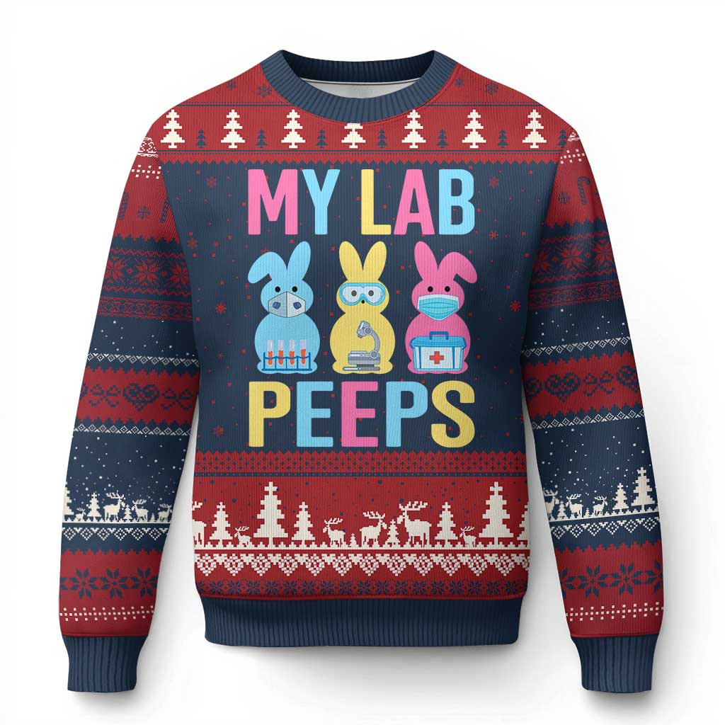 Easter Lab Tech Ugly Christmas Sweater Cute Bunny My Lab Peeps TS10 Navy Red Print Your Wear